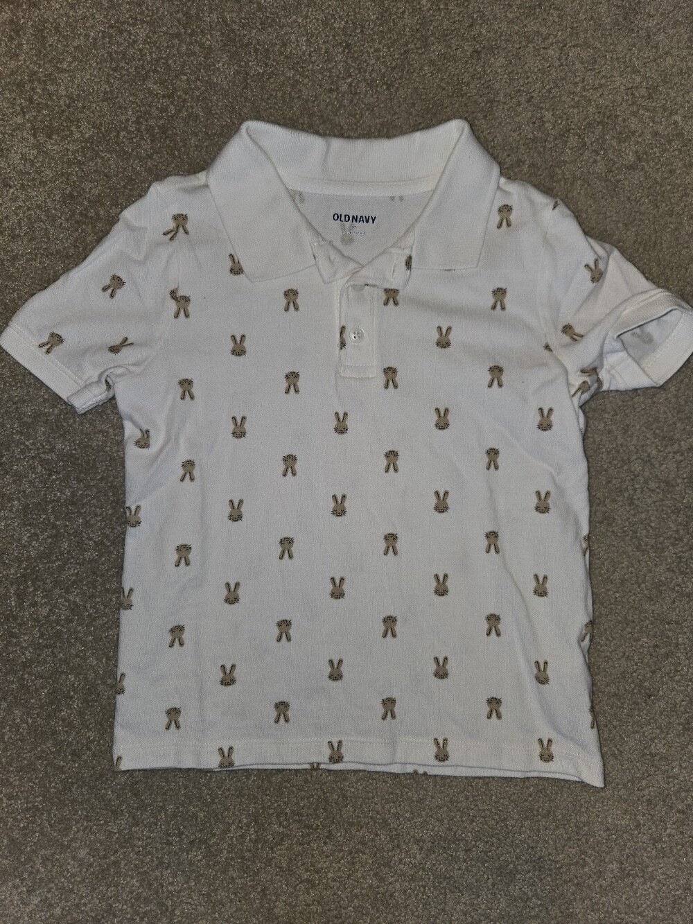 Old Navy White Polo with Tan Bunny  - 5T